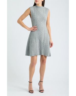 Eliza J Cable Stitch Sleeveless Sweater Dress - Blue
