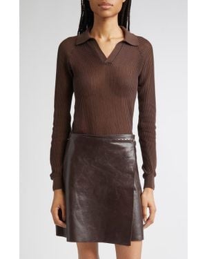 Paloma Wool Dandy Open Stitch Long Sleeve Polo - Brown