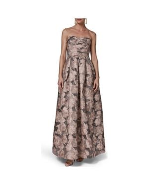 Donna Karan Metallic Floral Jacquard Gown - Brown