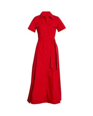 Ted Baker Box Pleat Tie Belt Cotton Maxi Shirtdress - Red