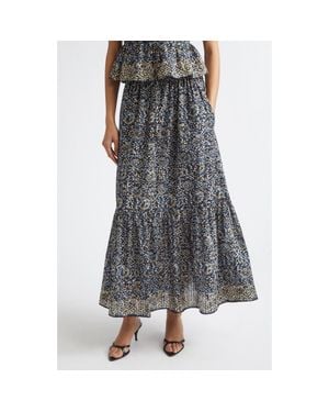 Ulla Johnson Olina Print Tiered Cotton Maxi Skirt - Gray