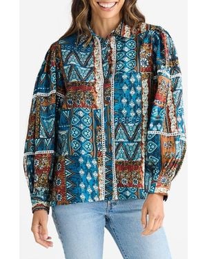 Talisman the Label Castella Patchwork Print Cotton Button-Up Shirt - Blue