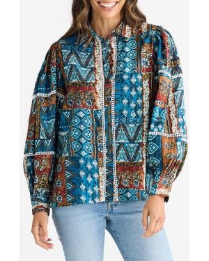 Talisman the Label Castella Patchwork Print Cotton Button-Up Shirt - Blue