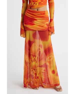Feners Susurro Print Semi Sheer Maxi Skirt - Orange