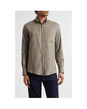Sunspel Brushed Cotton Flannel Button-Down Shirt - Brown