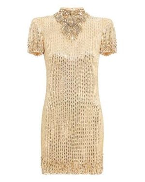 Jenny Packham Kitty Crystal-Embellished Turtleneck Mini Dress - Natural