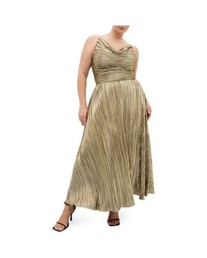 City Chic Kamila Plissé Metallic Sleeveless Maxi Dress - Natural