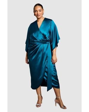 Coast Plus Satin Wrap Midi Dress - Blue