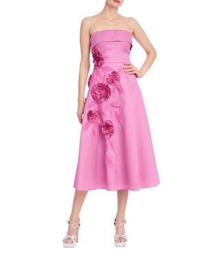 Badgley Mischka Beaded Floral Appliqué Strapless Cocktail Dress - Pink