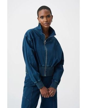 Joseph Ribkoff Knit Denim Funnel-Neck Bomber Jacket - Blue