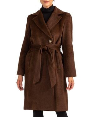 Sofiacashmere Belted Alpaca & Wool Coat - Brown