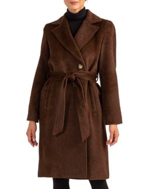Sofiacashmere Belted Alpaca & Wool Coat - Brown