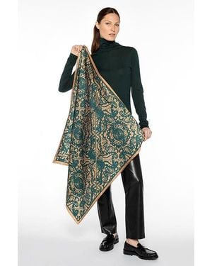 Kinross Cashmere Lace Paisley Print Scarf - Green