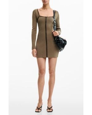 Desigual Rib Front Zip Minidress - Brown
