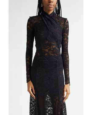 Rabanne Twist Front Scalloped Lace Top - Black