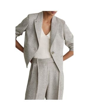 Reiss Ezra Herringbone Cropped Blazer - Gray
