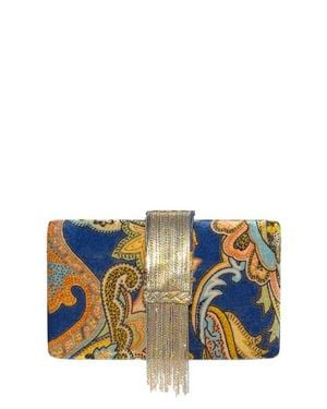 Simitri Velvet Fringe Clutch - Blue
