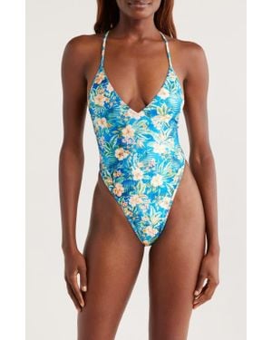 Kulani Kinis Plunge Cross Back One-Piece Swimsuit - Blue