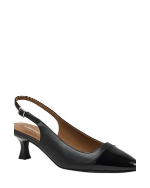 Lands' End Leather Slingback Cap Toe Kitten Heels - Brown