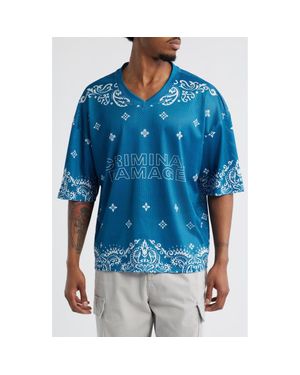 Criminal Damage Paisley Mesh T-Shirt - Blue