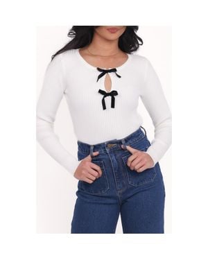 Petal & Pup Elba Velvet Bow Rib Top - White