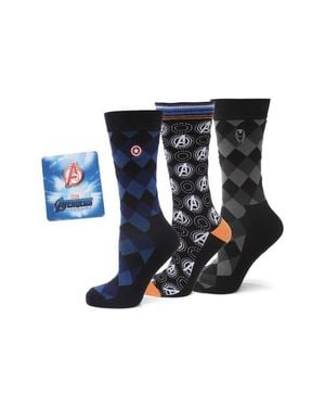 Cufflinks Inc. Marvel 3-Pack Argyle Crew Socks & Lapel Pin Set - Black