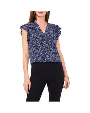 Chaus Print Flutter Sleeve Blouse - Blue