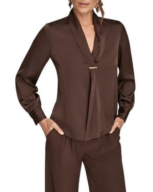 Donna Karan Tie Neck Satin Shirt - Brown