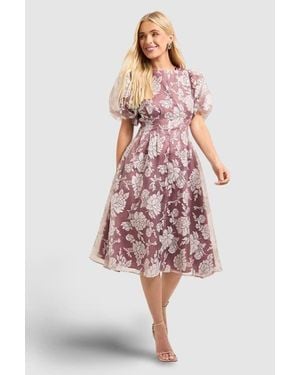 Wallis Petite Floral Puff Sleeve Midi Dress - Red