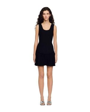 Sandro Short Knit Dress With Ruffle - Black