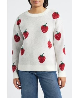 Bobeau Strawberry Jacquard Sweater - Multicolor