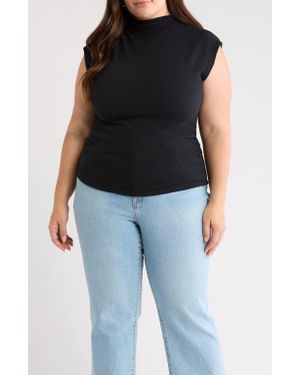 Treasure & Bond Crinkle Mock Neck Top - Black