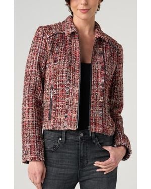Liverpool Los Angeles Fringe Tweed Zip Jacket - Red