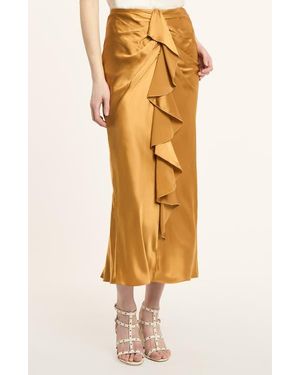 Cinq À Sept Cynthia Ruffle Ruched Silk Midi Skirt - Yellow