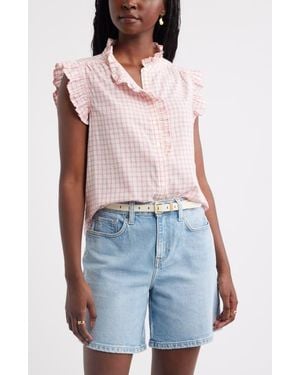 Caslon Ruffle Sleeve Cotton Blend Top - Blue