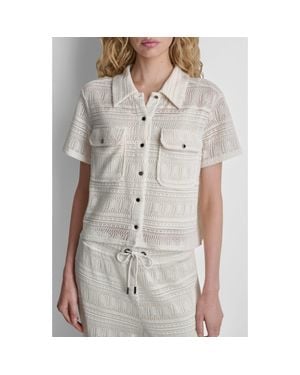 DKNY Open Stitch Button-Up Shirt - Gray