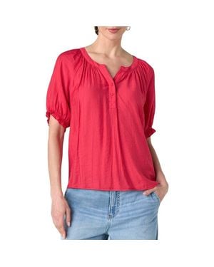 Liverpool Jeans Company Crinkled Puff Sleeve Top - Red