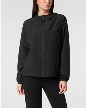 Philipp Plein Hooded Lightweight Running Jacket Ls - Black