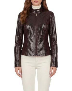 Gorski Genuine Metis Suede Pythn Printed Zip Jacket - Black