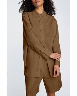 Kenneth Cole Long Linen Blend Button-Up Shirt - Green