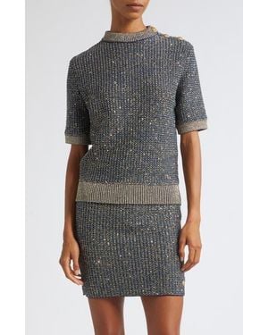 Balmain Sequin Crewneck Tweed Sweater - Black