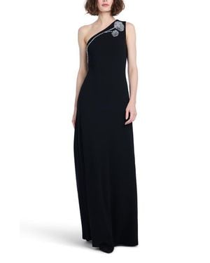 EMILY SHALANT Crystal One-Shoulder Stretch Crepe Gown - Black