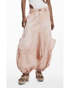Desigual Cotton Cargo Pocket Harem Pants - Pink
