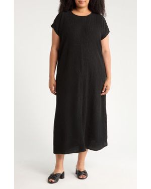 Eileen Fisher Short Sleeve Jacquard Maxi Dress - Black