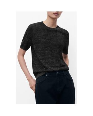 Mango Short Sleeve Metallic Crewneck Sweater - Black