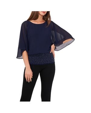 Chaus Imitation Pearl Chiffon Sleeve Mix Media Blouse - Blue
