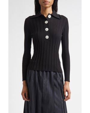 Nackiyé Sugarman Rib Wool Merino Polo Sweater - Black