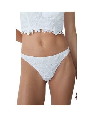 Etam Promesse Embroidered Tanga Thong - White