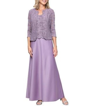 Alex Evenings Sequin Soutache Lace Empire Waist Chiffon Gown With Jacket in  Blue