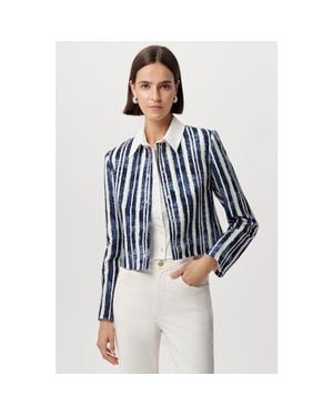 Exquise Achille Crew Neck Padded Shoulder Cropped Jacket - Blue